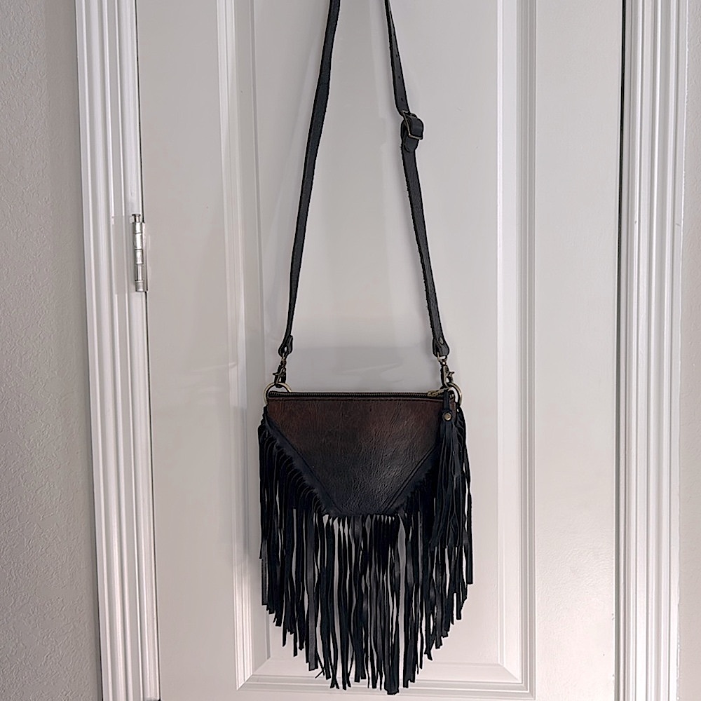 Ombré Brown Black Fringe Crossbody Bag